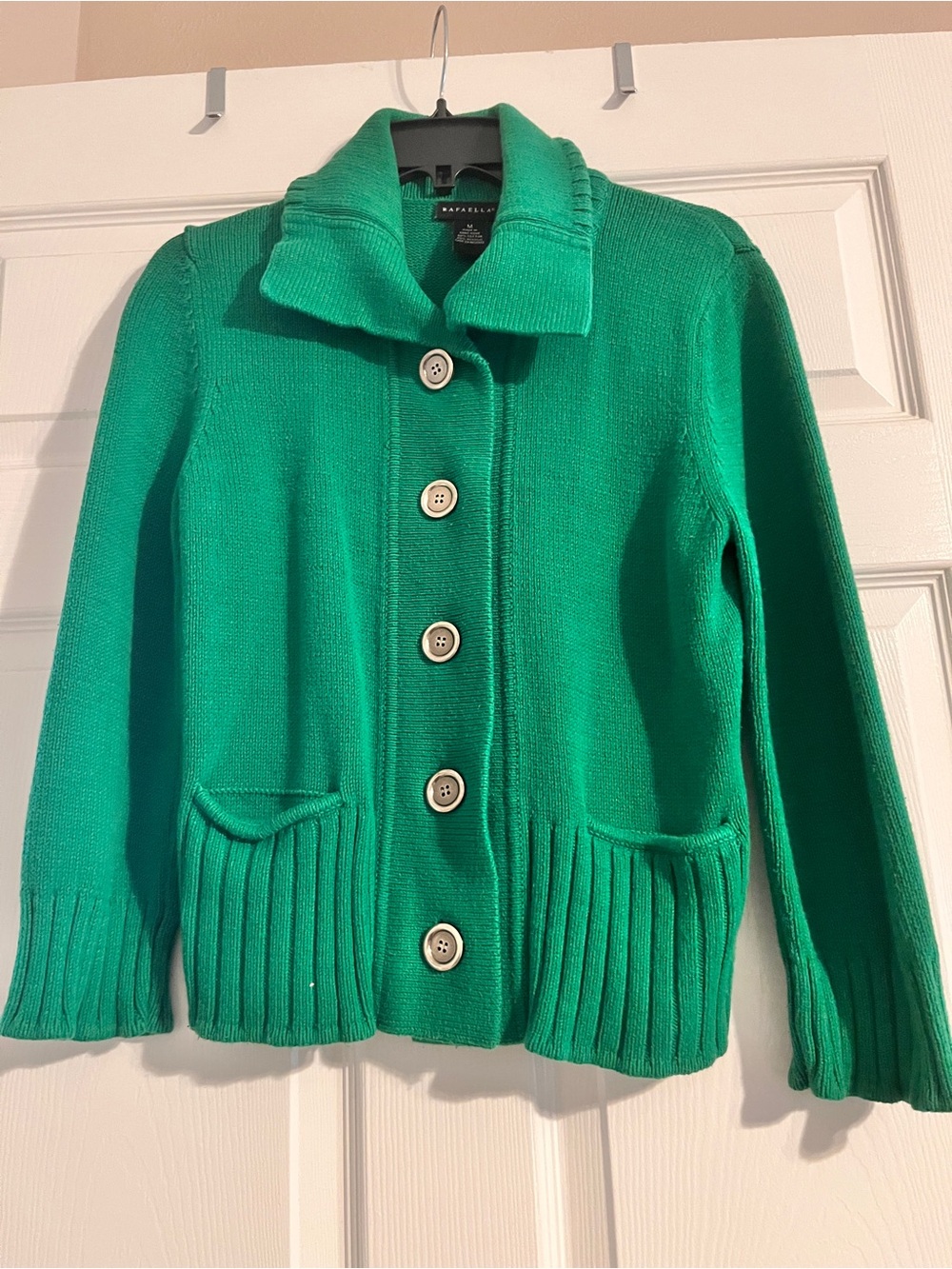 Rafaella Green Button-Front Knit Cardigan